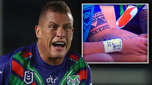 Kane Evans and the obscene message on his wrist strapping.