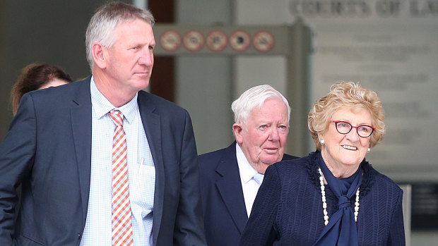 Denis Wagner with father Henry Wagner, and mother Mary Wagner leave the Brisbane Supreme court. 