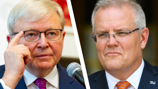 Kevin Rudd has criticised Scott Morrison over the Liberal Party's ad. 