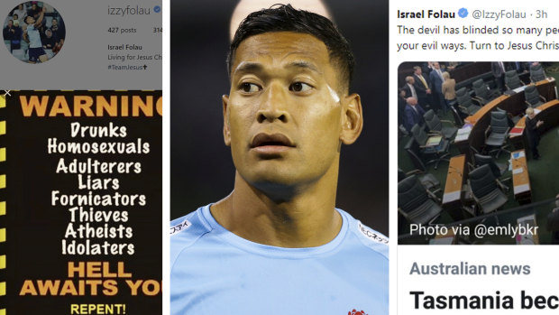 Israel Folau's controversial social media posts. 