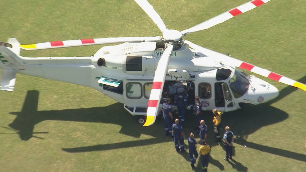 The Toll rescue helicopter transports the patient to St George Hospital.