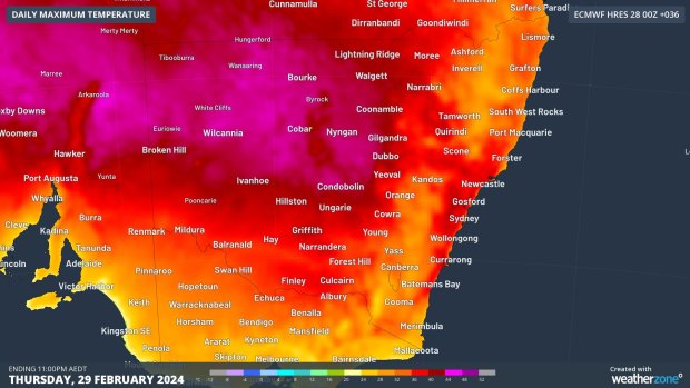 Parts of Sydney could reach 40 degrees while Canberra will come very close to its hottest day of summer on the very last day of the season, as a large mass of heat pushes to the east coast, Weatherzone predicts. 
