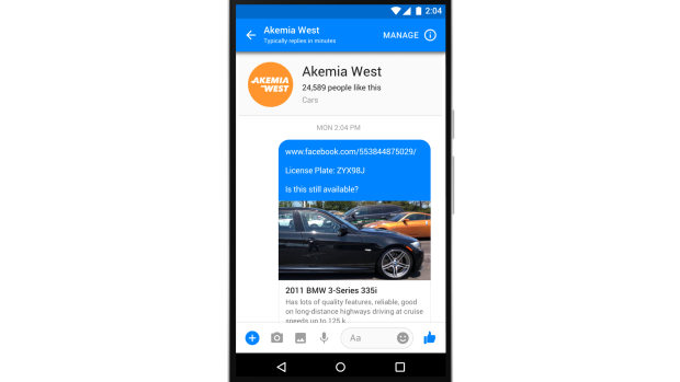 Used car dealerships will be able to speak directly to Facebook users through Messenger.