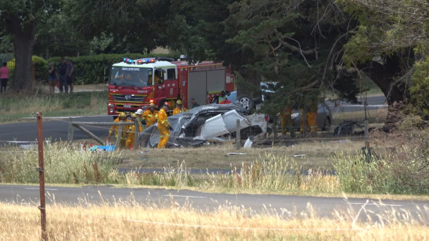 The scene at a fatal car crash near Ballarat.