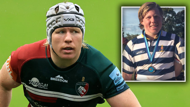 Nic Dolly playing for Leicester Tigers and, inset, for Sydney juniors.