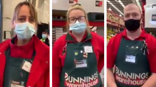 Bunnings staff dealing with a customer who refused to wear a mask.