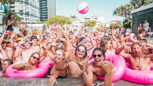 Schoolies enjoying a pool party last year.