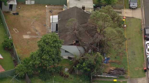 A tree has fallen onto a house on Cantrell Street, Yagoona and has affected power lines.