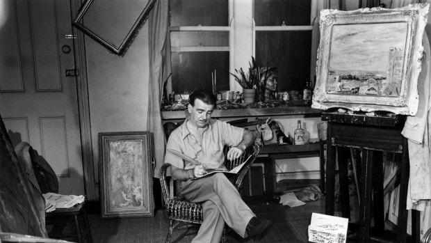 William Dobell pictured in his Kings Cross studio in 1949.