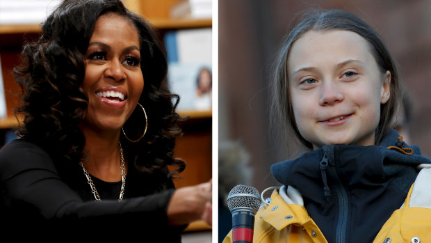 Michelle Obama, left, has offered some advice to Greta Thunberg. 