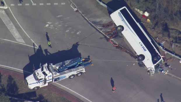 The scene at the crash site on Monday afternoon.