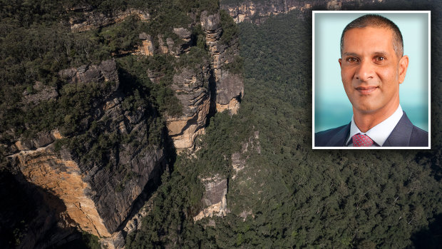 Mehraab Nazir, inset, and his son died in a landslide on the Wentworth Pass track in the Blue Mountains on Monday.