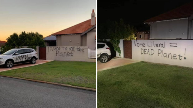 This suburban home in the federal seat of Perth has been twice targeted because of political signs its owners put on the front lawn.
