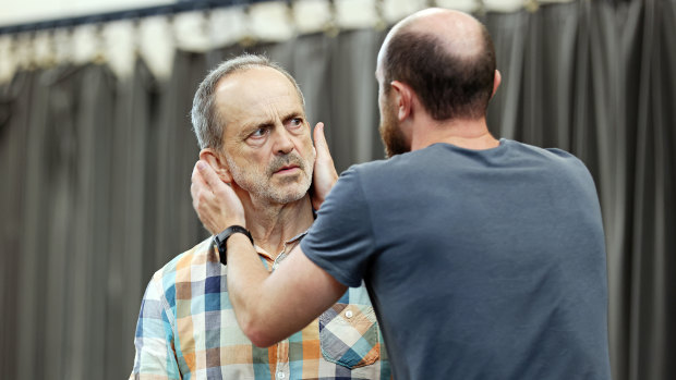 Jacek Koman and Josh McConville in rehearsal for Death of a Salesman at Sydney Theatre Company. 