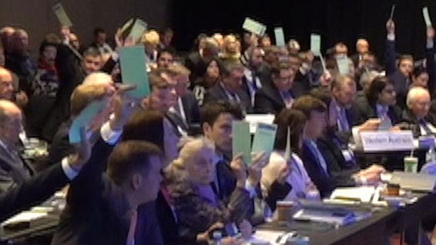 A screenshot from footage shows the strength of the vote to privatise the public broadcaster. 