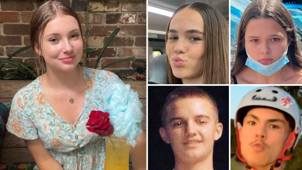 The five teenagers who died in the Buxton car crash. Clockwise from main: Lily Van De Putte, Summer Williams, Gabby McLennan, Tyrese Bechard and Antonio Desisto.