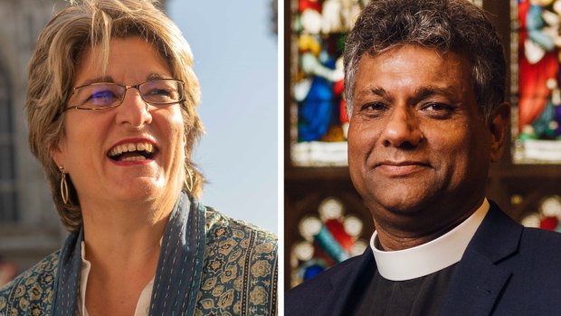 Gay Anglican Jayne Ozanne and the Anglican Archbishop of Sydney Kanishka Raffel.