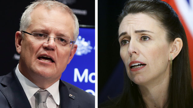 Australian PM Scott Morrison and New Zealand PM Jacinda Ardern. Australia may be left in the wake of NZ's recovery out of the pandemic recession.
