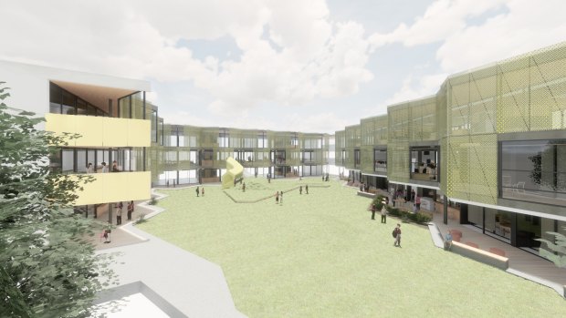 An artist's impression of the flexible school model being proposed for Epping West Public School to replace nearly 30 demountables that parents say have eliminated play space.