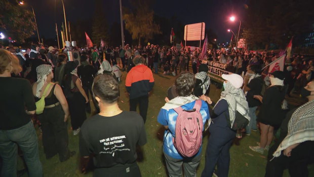 Anti-Israel protesters at Port Botany on Sunday night.