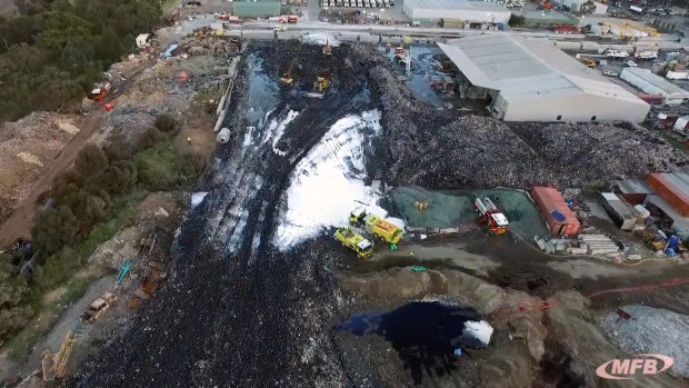 An aerial view of SKM's Coolaroo recycling centre after the 2017 fire. GRS is next door.