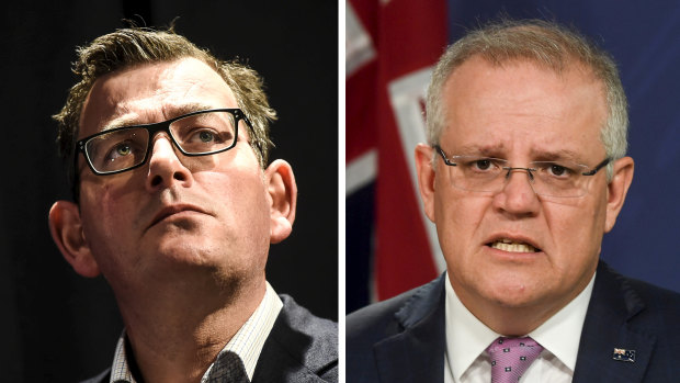 PM Scott Morrison (right) has been increasingly critical of Premier Daniel Andrews' handling of the coronavirus pandemic in Victoria.