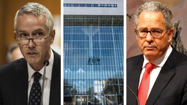 The Queensland Crime and Corruption Commission, headed by chair Bruce Barbour (left), escalated the lengthy legal battle with former public trustee Peter Carne (right) to the High Court in late 2022.