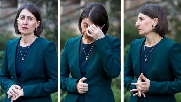Gladys Berejiklian at a press conference after telling the ICAC she was in a secret relationship with Daryl Maguire.