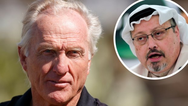 Greg Norman and (inset) Jamal Khashoggi.