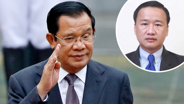 Chamroeun Suon, inset, was among 18 figures Cambodian leader Hun Sen, main, branded traitors.