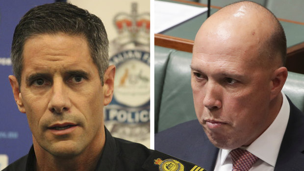 Former Australian Border Force commissioner Roman Quaedvlieg (left) and Home Affairs Minister Peter Dutton. (Digitally altered image)