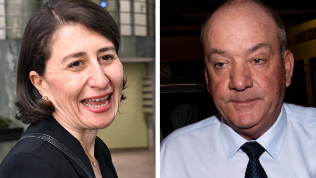 Gladys Berejiklian outside ICAC on Monday, and Daryl Maguire arriving for ICAC on October 20, 2020.