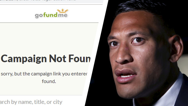 Israel Folau's controversial appeal for financial assistance for his legal fight against Rugby Australia has been shut down by GoFundMe Australia. 