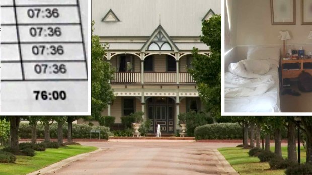 The Convent Hunter Valley was raided last month. Top right: the sleeping quarters, top left, hours worked.