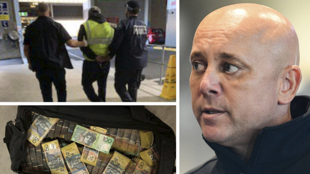 Damion Flower, right, has failed in his application for bail. John Mafiti, above left, is led away by police, and some of the cash allegedly seized, below left.