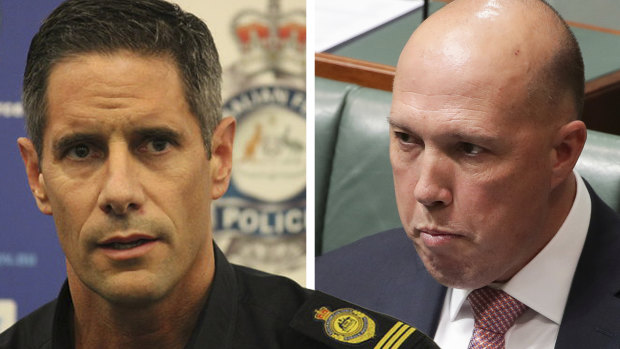 Former Australian Border Force commissioner Roman Quaedvlieg (left) and Home Affairs Minister Peter Dutton. (Digitally altered image)