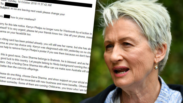 A email claiming Kerryn Phelps had withdrawn from the Wentworth campaign over an HIV diagnosis was sent to hundreds of voters.