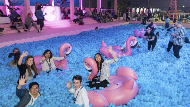 Xerocon included a swimming pool filled with plastic balls and inflatable flamingos. 