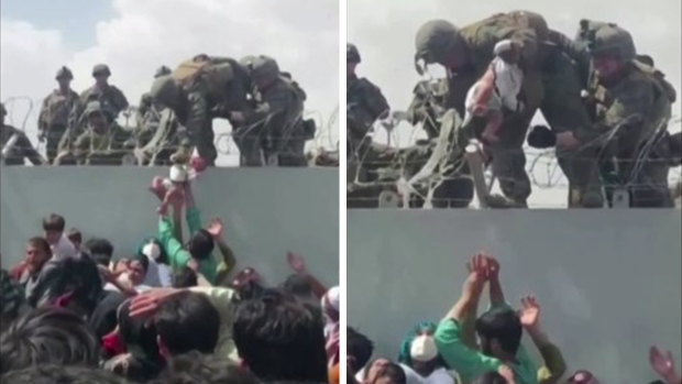In a sign of just how desperate Afghans were to get their families out of the country, several babies were passed over the wall to soldiers manning the perimeter of the airport.