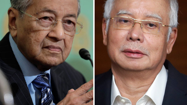 Mahathir Mohamad and his defeated predecessor Najib Razak.