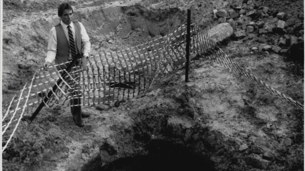 Noel Neate, general manager of the Cricket Group Trust, beside the Busby’s Bore, found during the construction of the Sydney Football Stadium in May 1986.