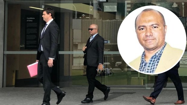 Jeffrey Kennedy (middle & inset) leaves Brisbane District Court.