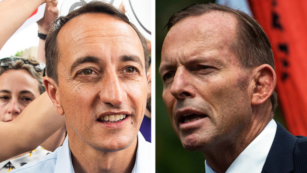 Dave Sharma (left) has lamented the rise of "idealogical zealots", a likely reference to hard-right MPs like Tony Abbott (right). 