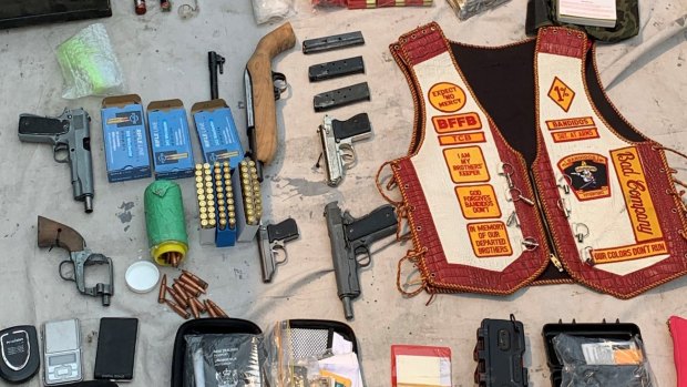 The weapons and paraphernalia seized during the raids in the Moreton Bay region.