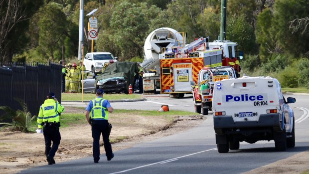 One person has died and two are in hospital after a car and cement truck crashed in Baldivis on Saturday morning.