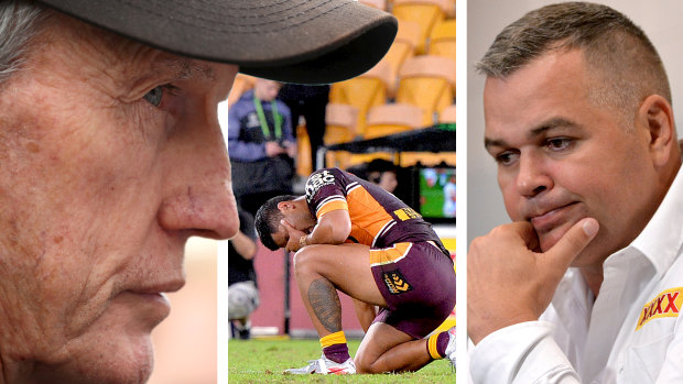 A lot has changed at the Broncos since Wayne Bennett (left) was moved on in favour of Anthony Seibold (right)