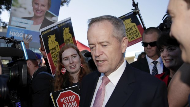 Adani protesters direct chants to Opposition Leader Bill Shorten during the federal election campaign.