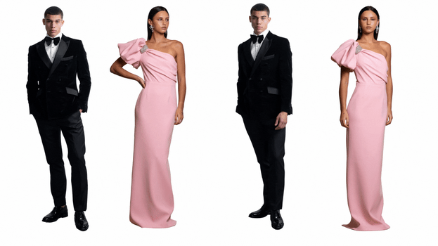 Black tie for men from Farage and women from Rebecca Vallance.