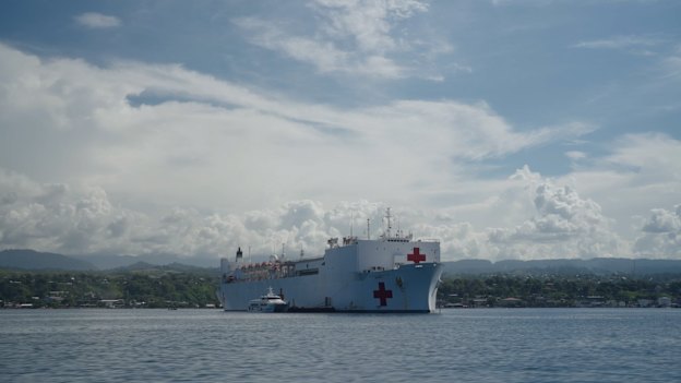 The USNS Mercy in Honiara harbour. 