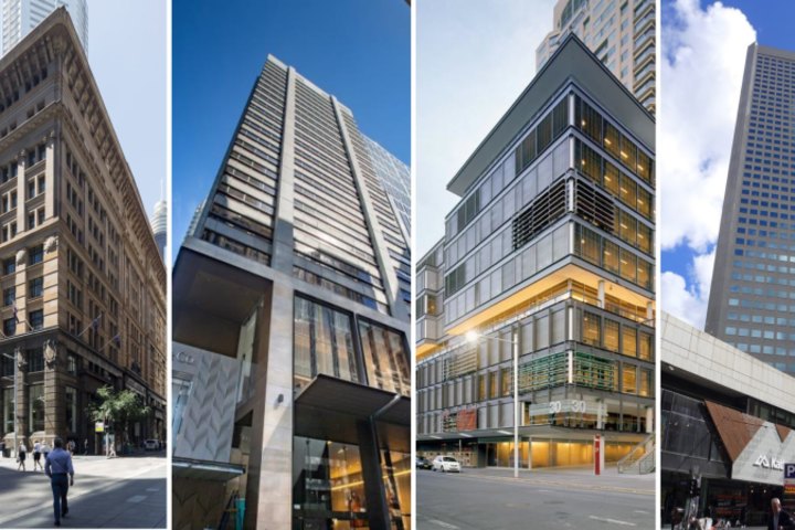 The towers at 5 Martin Place, Sydney; 175 Pitt Street Sydney; 30 The Bond Sydney; and 385 Bourke Street Melbourne.
